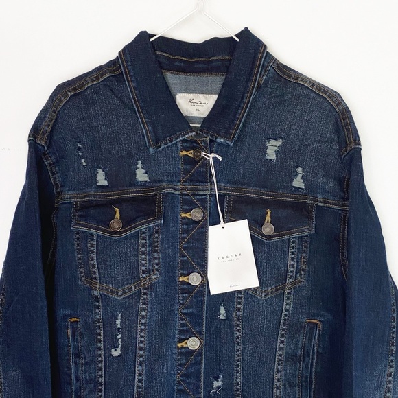 NWT 🆕 KANCAN Dark Wash Denim Jacket distressed Womens size 2XL - Picture 3 of 9